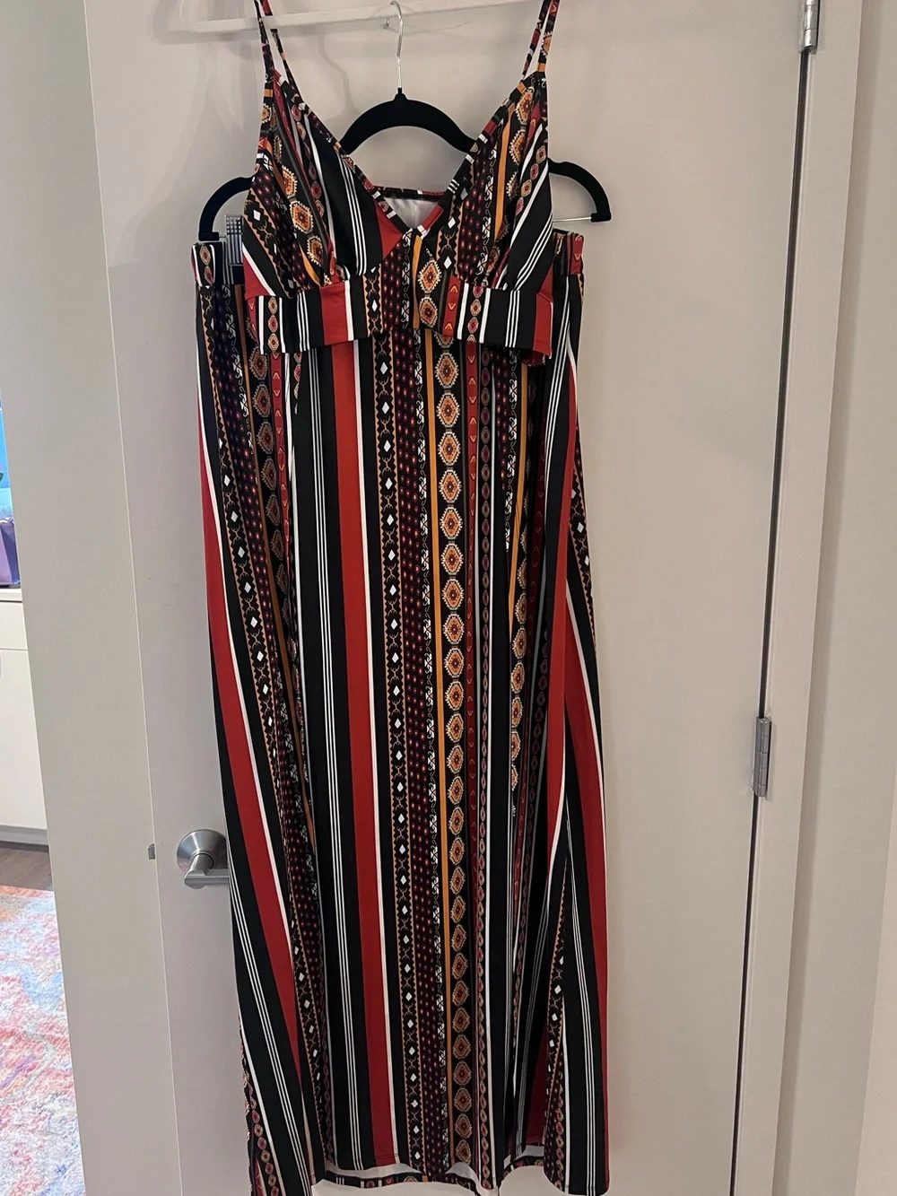 Striped V-Neck Maxi skirt 2 piece set in Rust & Black